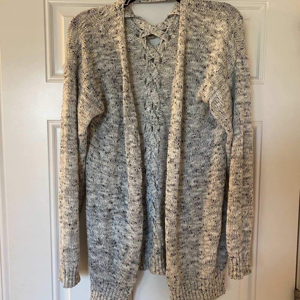 Braided back cardigan sweater